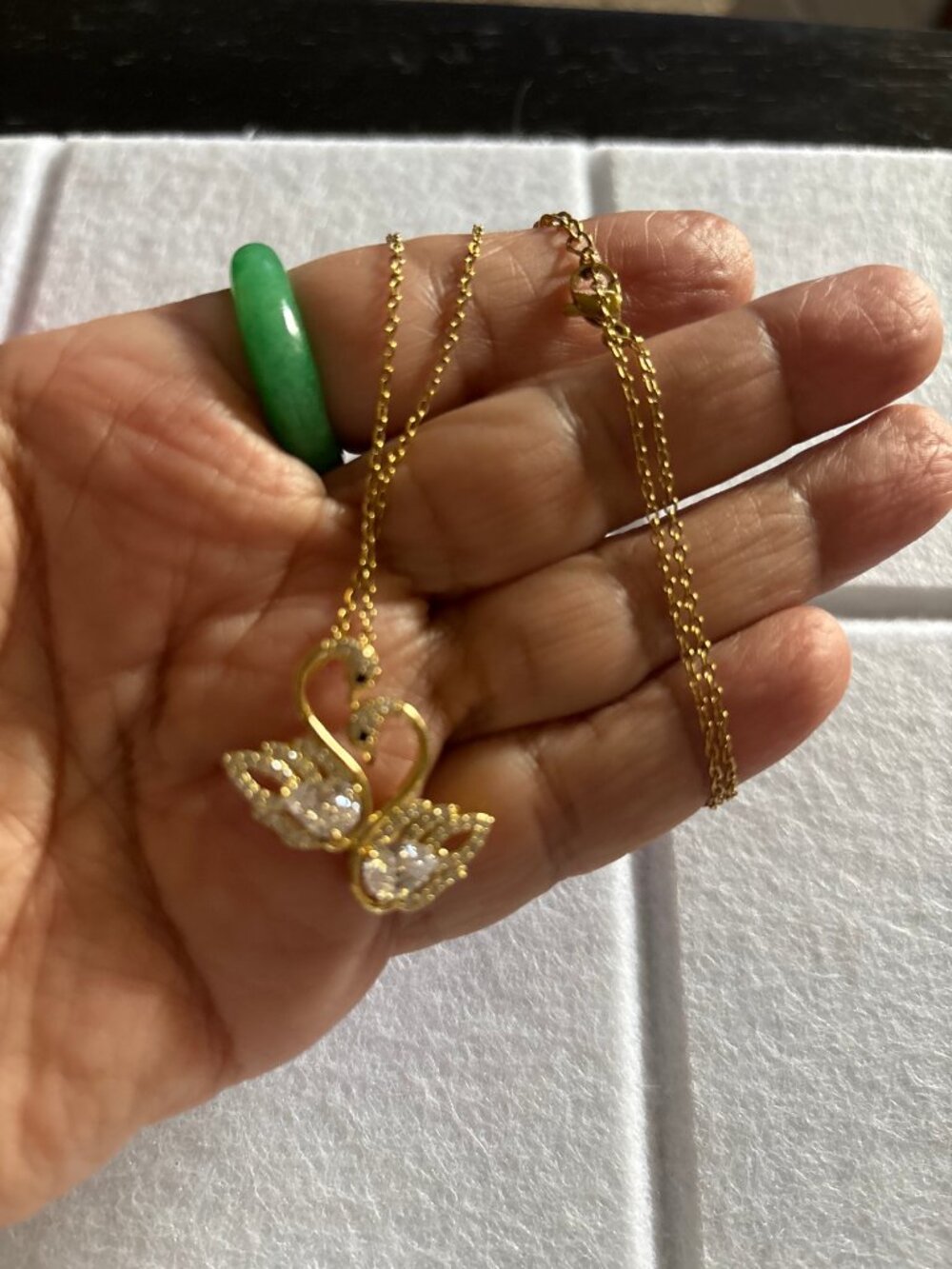 Gold-Tone Double Swan Crystal Pendant Necklace